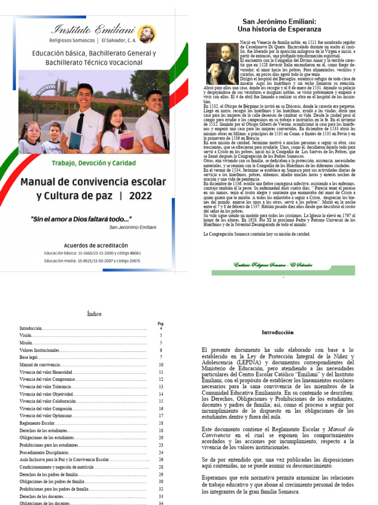 Manual de Convivencia Escolar y Cultura de Paz y Reglamento Escolar ...