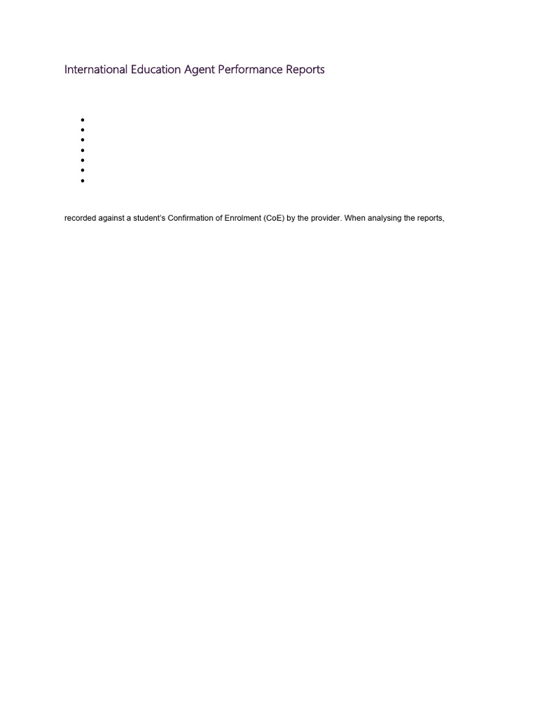 International Education Agent Performance Reports | PDF