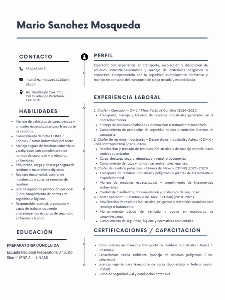 CV Mario Sanchez Mosqueda | PDF | Residuos | Ciudad de México