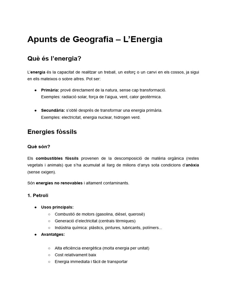 Apunts de Geografia - L'Energia | PDF