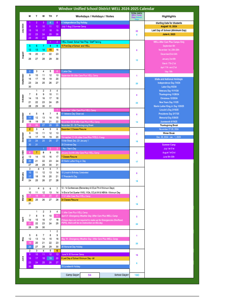 WELL 2024-2025 Calendar - English - Spanish 24-25 | PDF | Día festivo ...