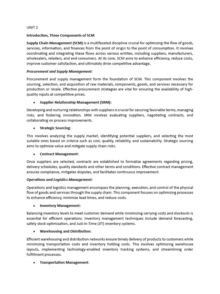 Unit 2 | PDF | Supply Chain Management | Supply Chain