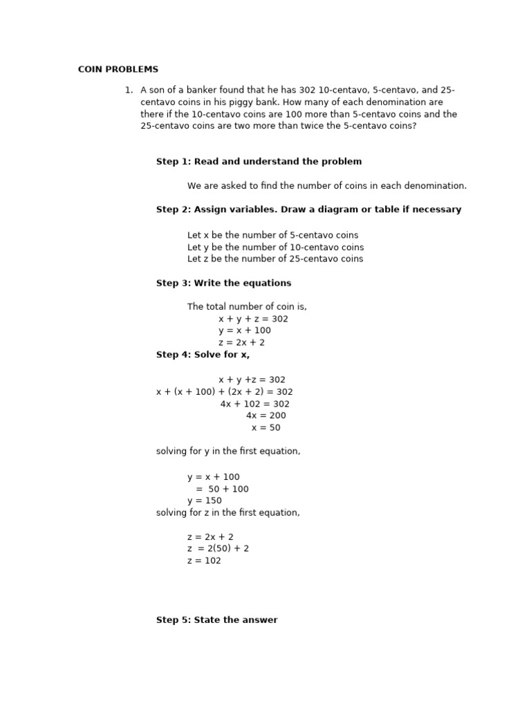 Coin and Price Problems | PDF | Equations | Numbers