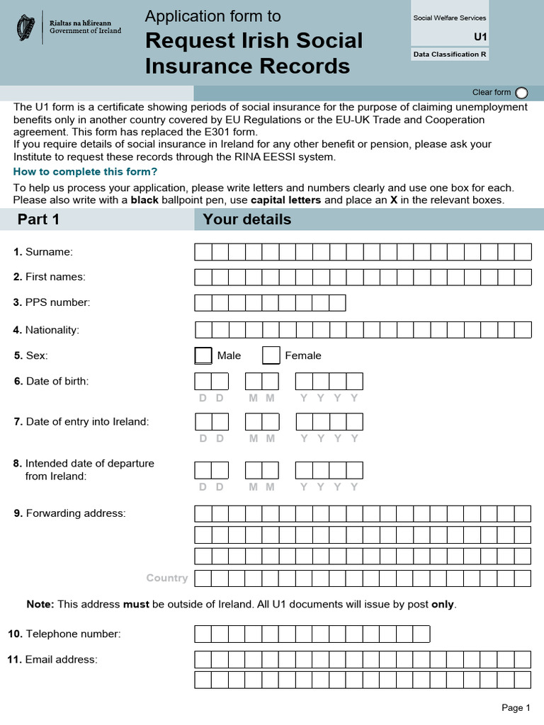 U1 Irish-Social-Insurance-Records-Request-Form-U1 | PDF