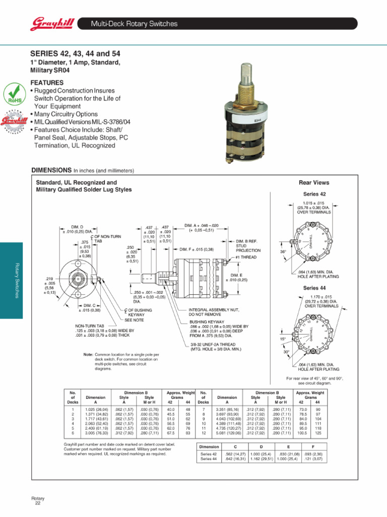 Rotary Switches Series 42, 43, 44 and 54 - Grayhill - Catalog | PDF