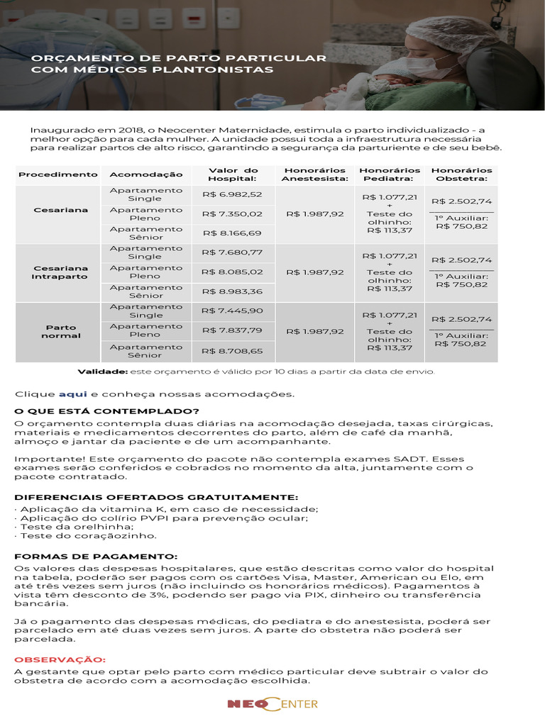 Orçamento Particular 2025 - Ok | PDF | Parto | Cesariana