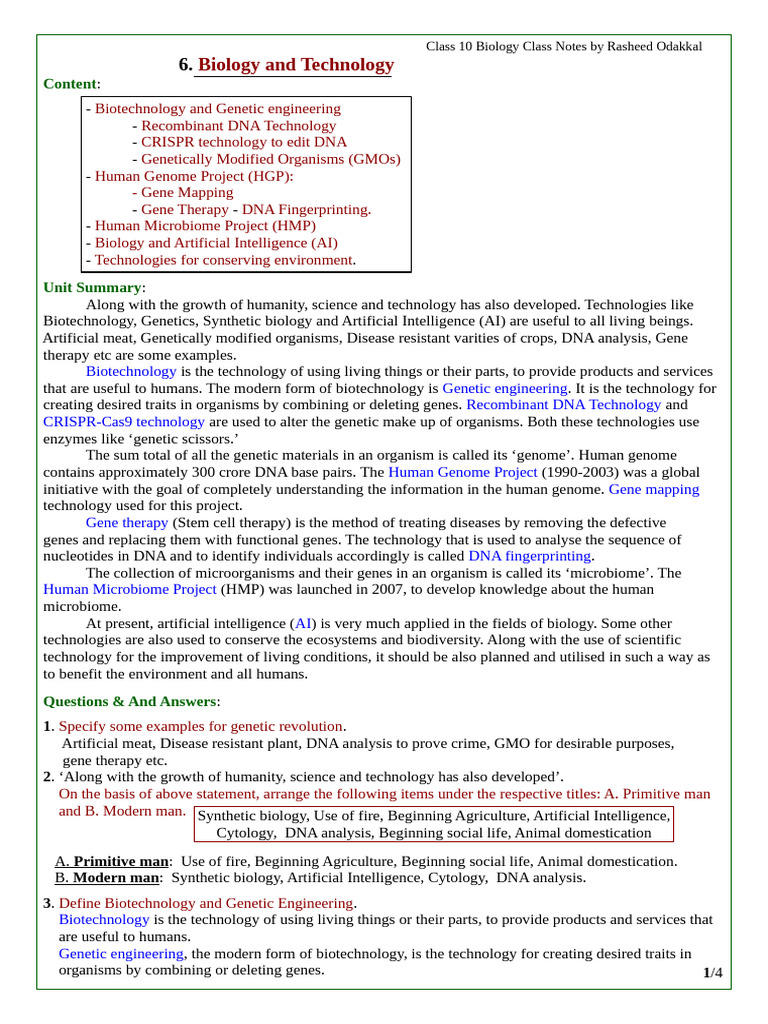 Chapter 6-Biology and Technology - Class 10 Biology - Simplified Notes ...