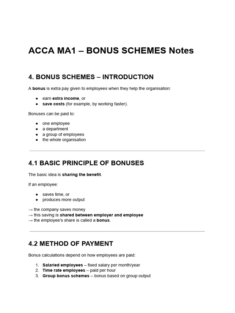 ACCA MA1 - BONUS SCHEMES Notes | PDF | Salary | Employment