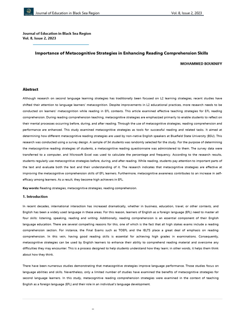Reading Comprehension Skills | PDF | Metacognition | Reading Comprehension