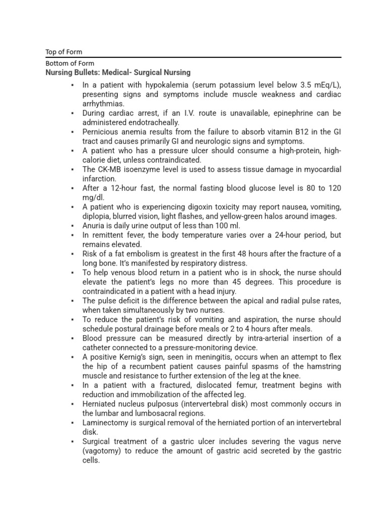Medical Surgical Nursing 8 Bullets | PDF