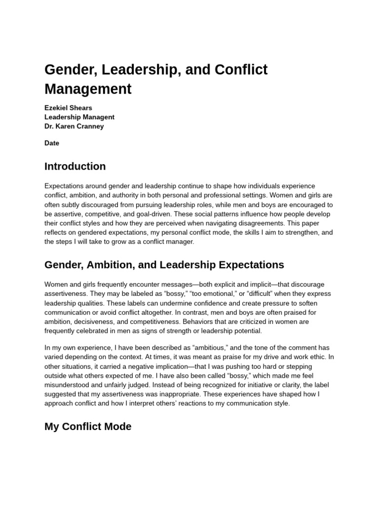 Gender, Leadership, And Conflict Management - Google Docs | PDF