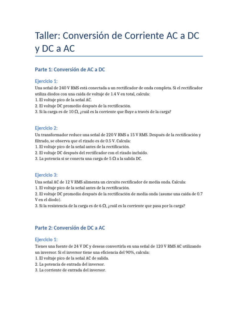 Taller Conversion AC DC DC AC Actualizado | PDF | Rectificador ...