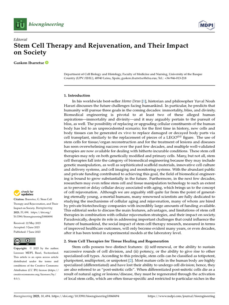 Stem Cell Therapy and Rejuvenation, and Their Impact on Society | PDF ...