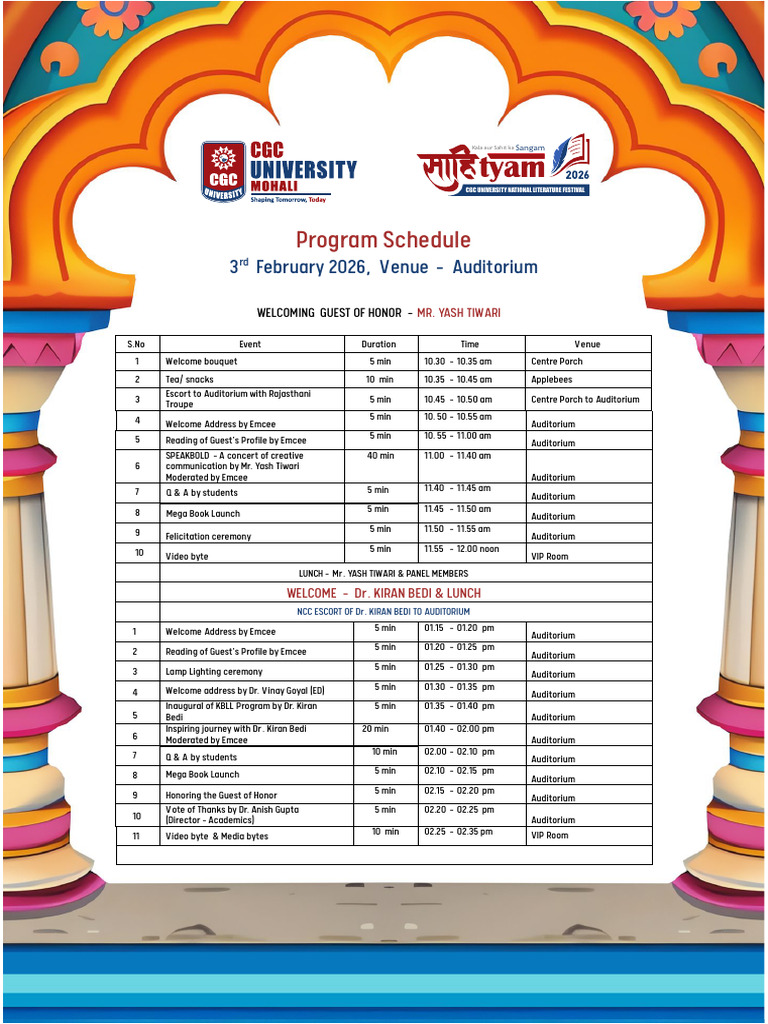 Program Schedule 3rd Feb | PDF | Ceremonies | Cultural Conventions