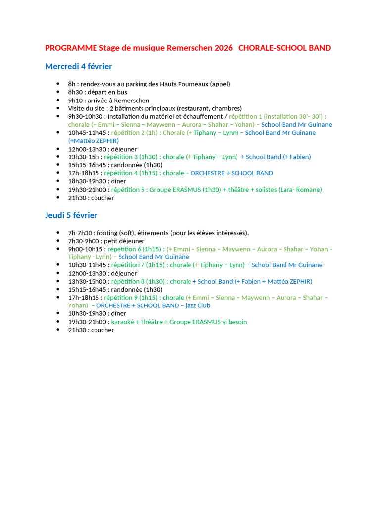 PROGRAMME Stage de Musique Et Théâtre 2026 | PDF