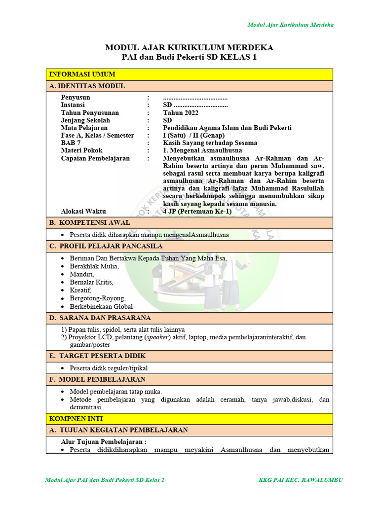 Modul Ajar BAB 7 Kelas 1 | PDF