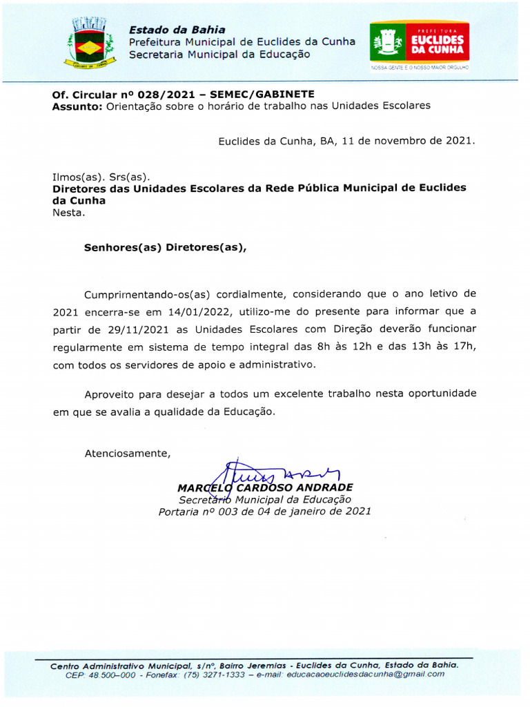 Circular 028 Horario Integral | PDF