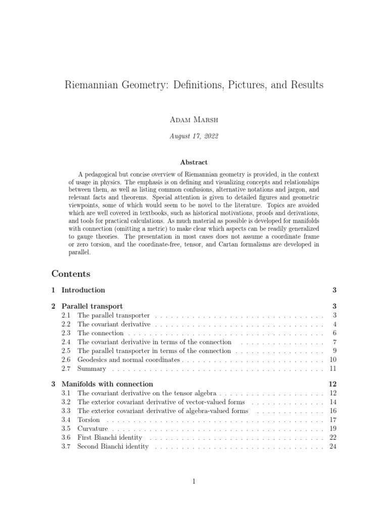 Riemannian Geometry Definitions Pictures | PDF | Differential Form | Tensor