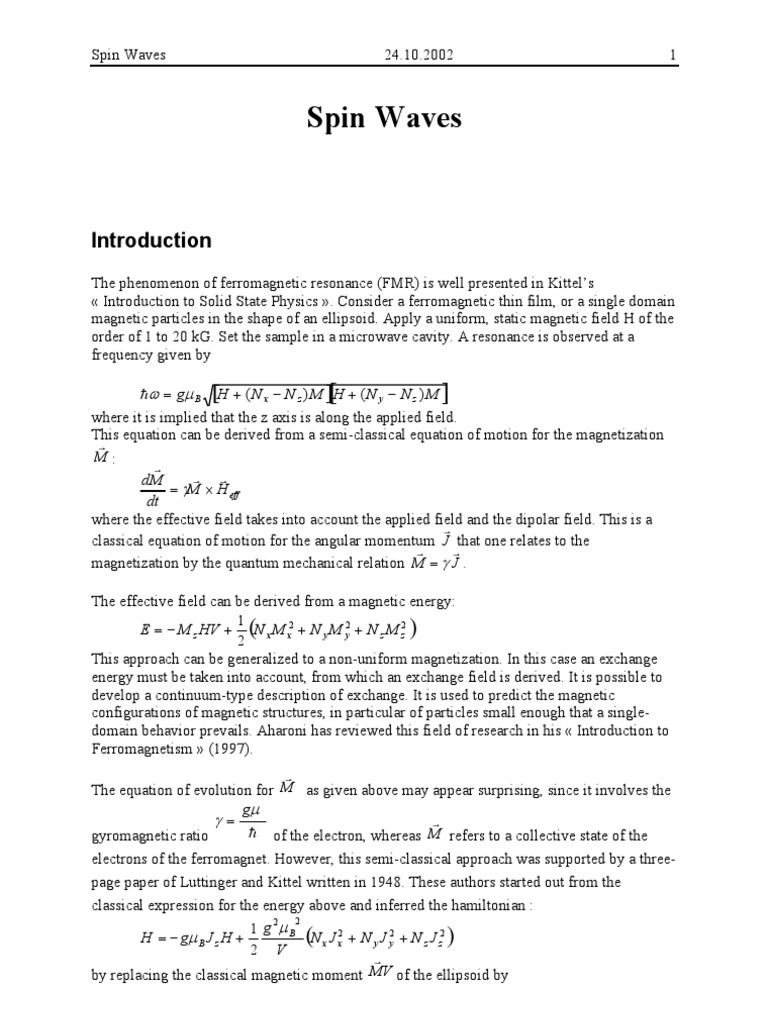Spin Waves in Ferromagnetic Materials | PDF | Spin (Physics ...