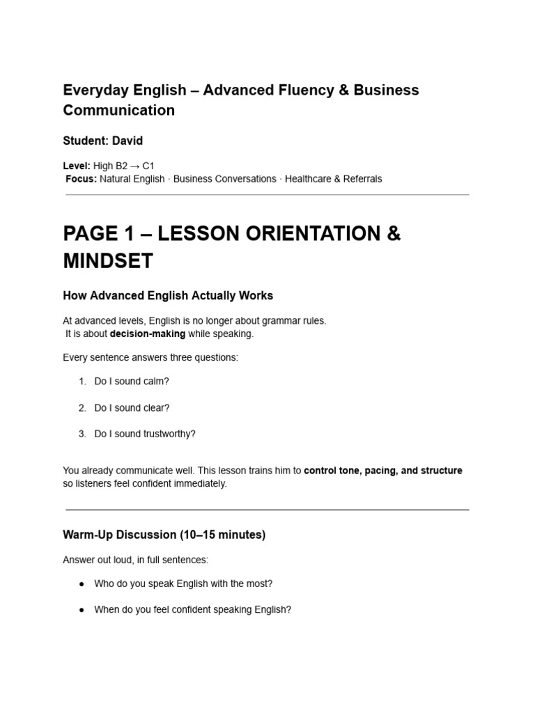 Everyday English - Advanced Fluency & Business Communication | PDF ...