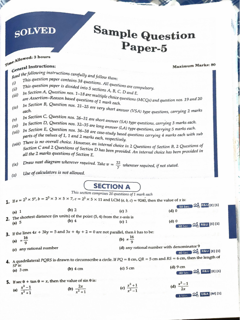 Sample Paper 5 and Solution | PDF