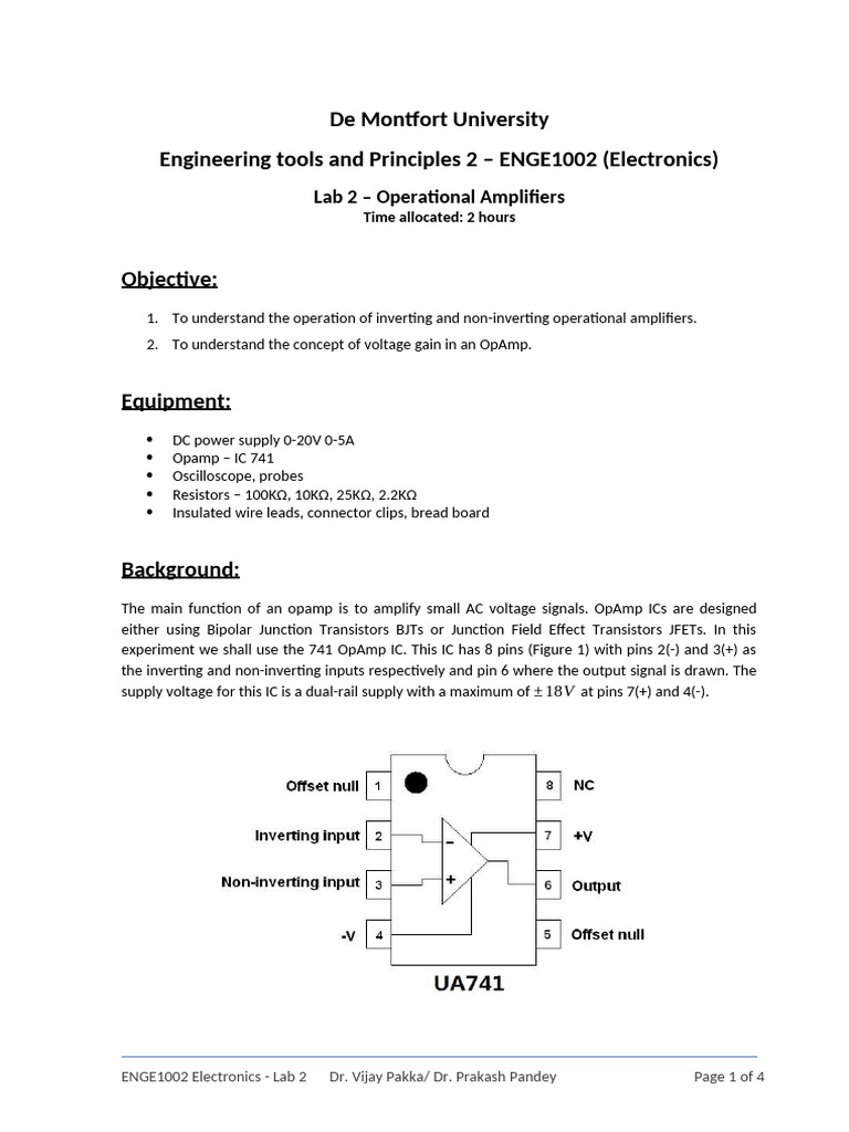 ENGE1002 Lab 2 - Op-Amps - 2023-24 | PDF | Operational Amplifier ...