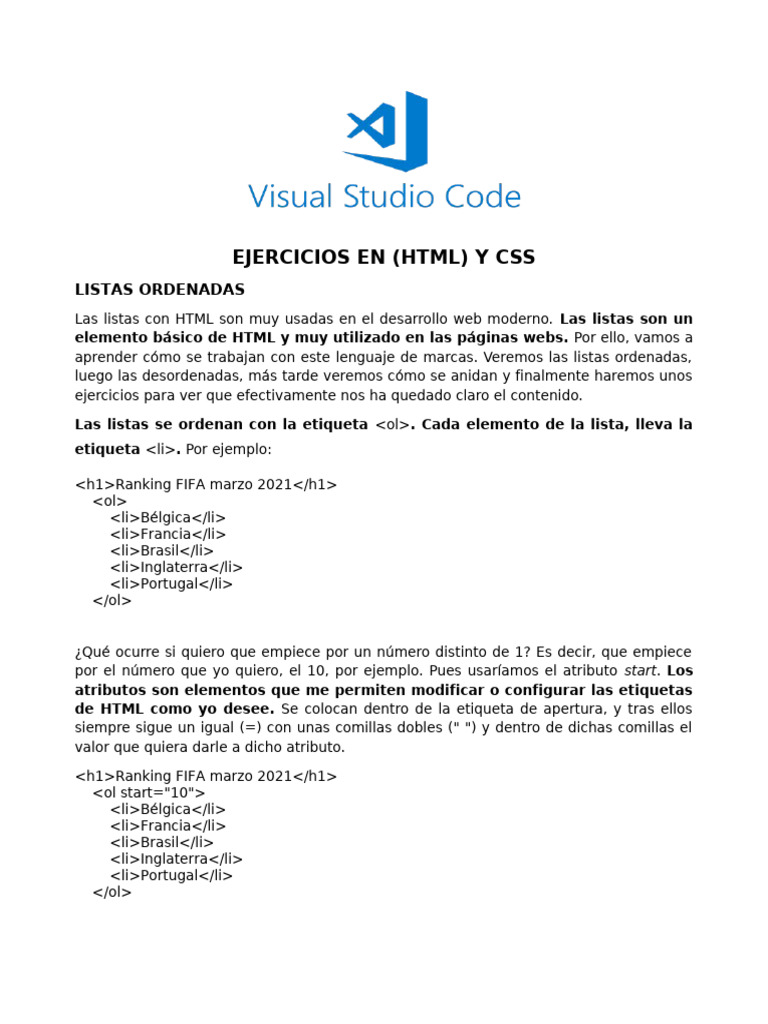 Ejercicios en Visual Studio Code | PDF | HTML | Desarrollo web