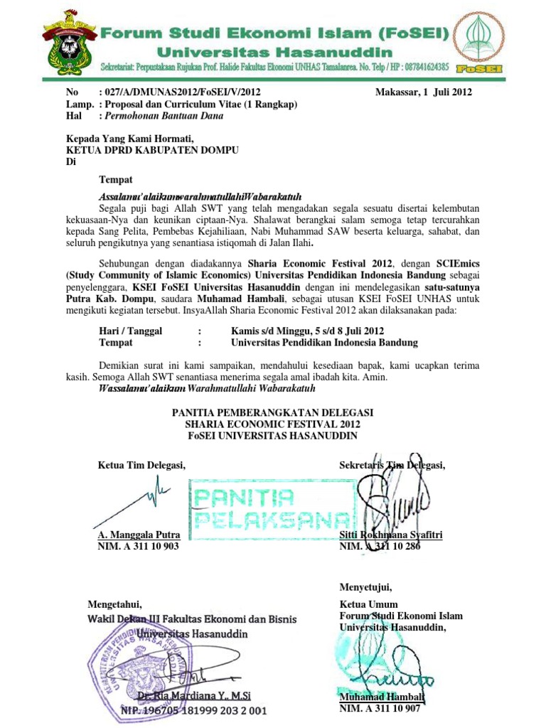 Contoh Surat Permohonan Bantuan Dana Hmi Contoh Surat