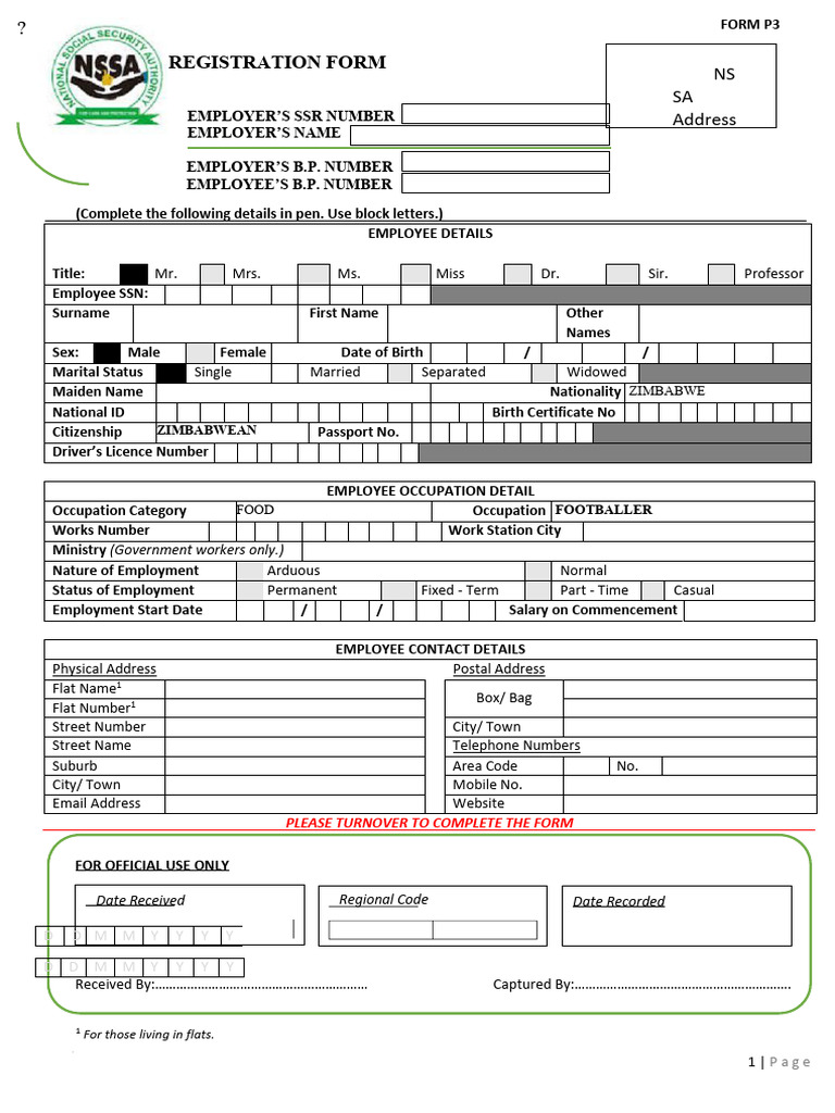 Nssa Employee Registration | PDF | Hand | Government And Personhood