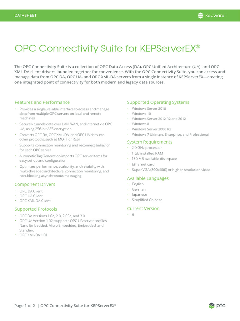 Opc Connectivity Datasheet | PDF | Computer Network | Cloud Computing