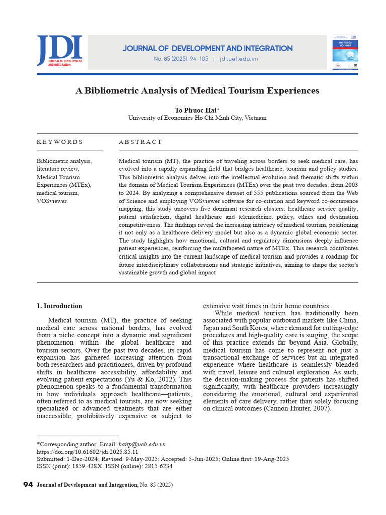A Bibliometric Analysis of Tourism | PDF | Tourism | Health Care