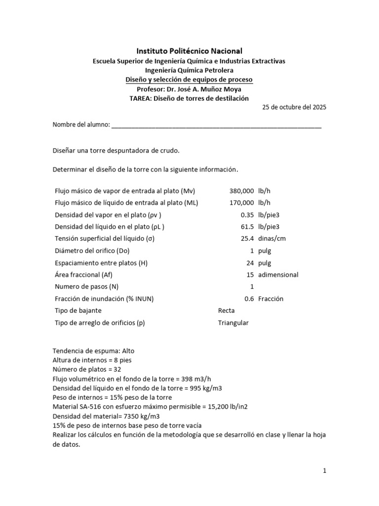 Tarea Diseño de Torre de Destilaciã N | PDF
