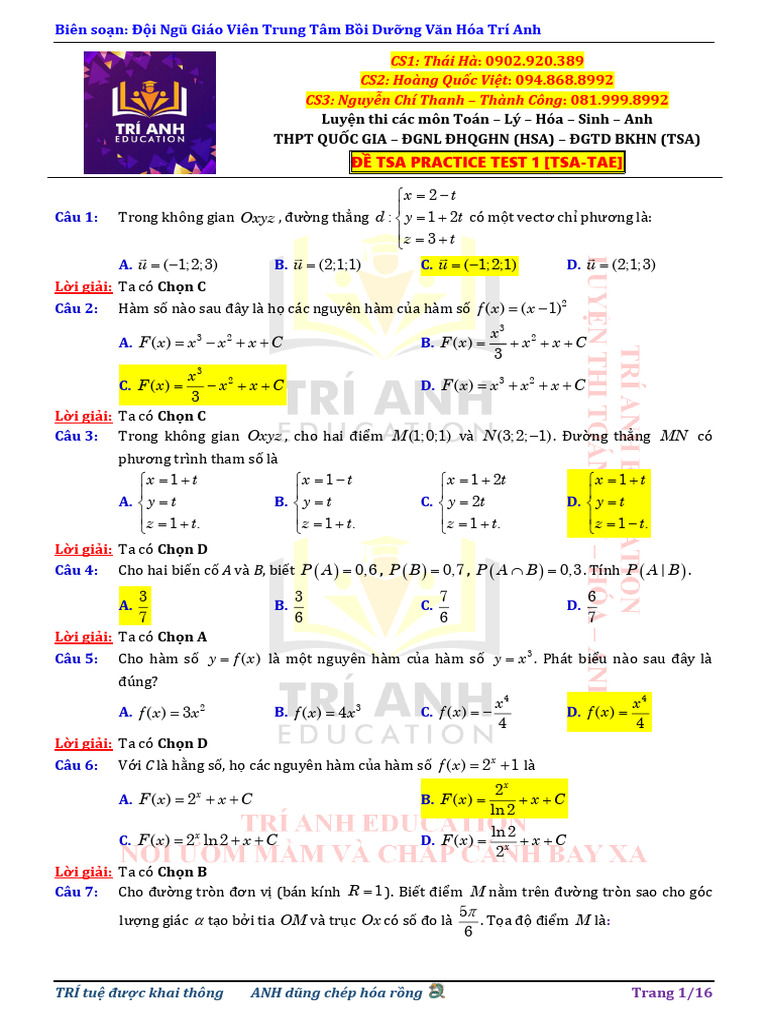 TSA Practice Test 1 Đáp Án | PDF