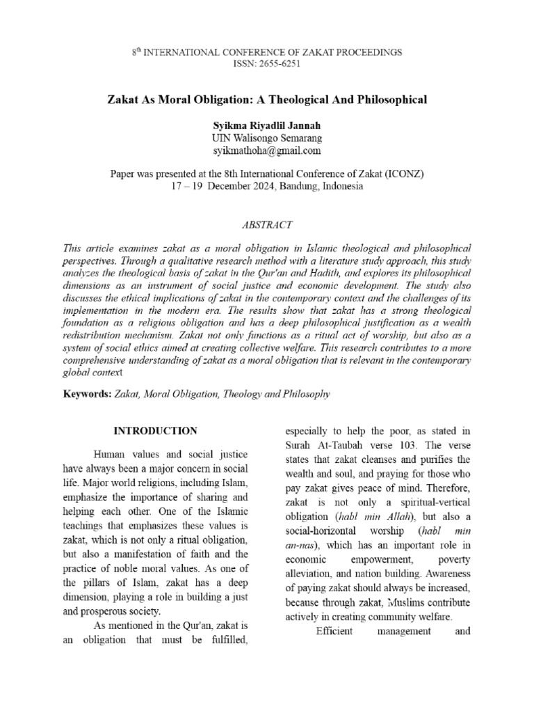 View of Zakat as Moral Obligation_ a Theological and Philosophical | PDF