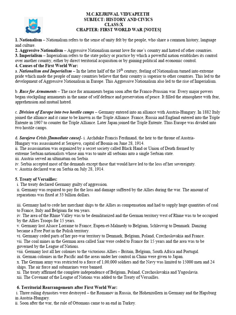 CL10 CH - First World War Notes | PDF | Allies Of World War I | Treaty ...