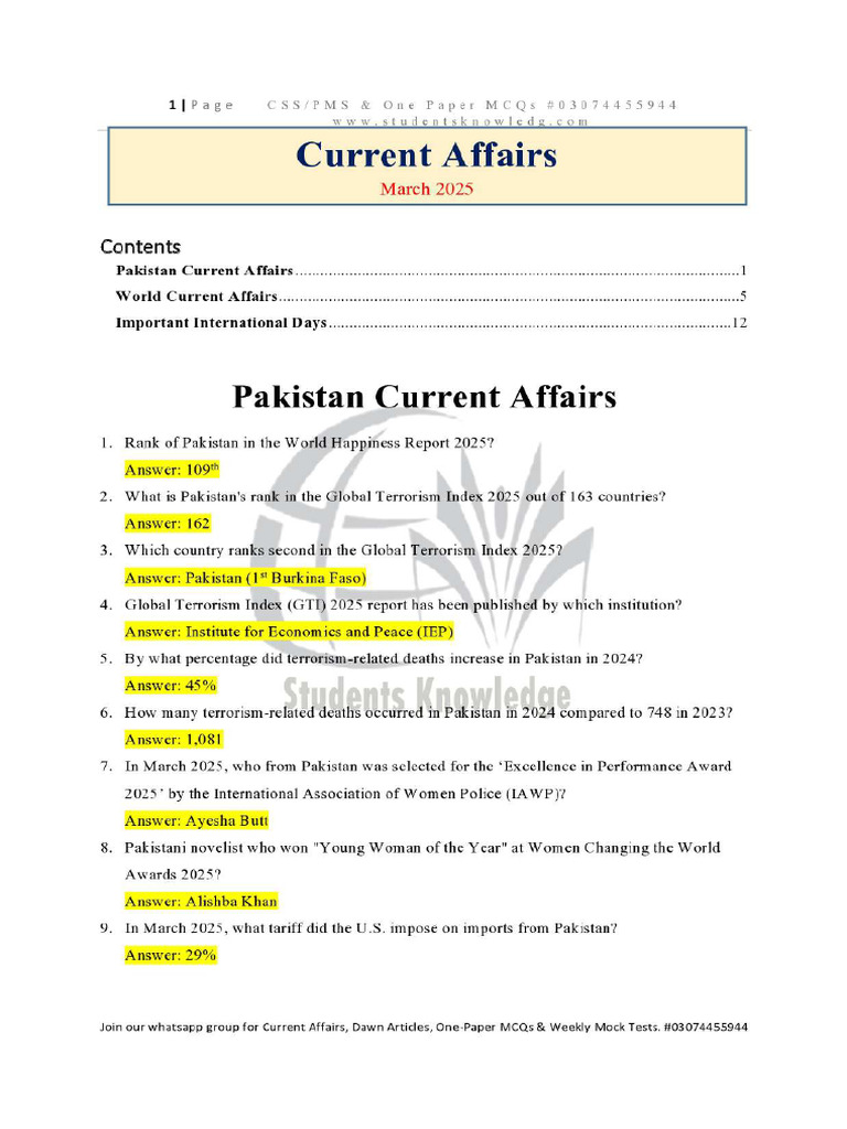 March 2025 - Full Month Current Affairs | PDF