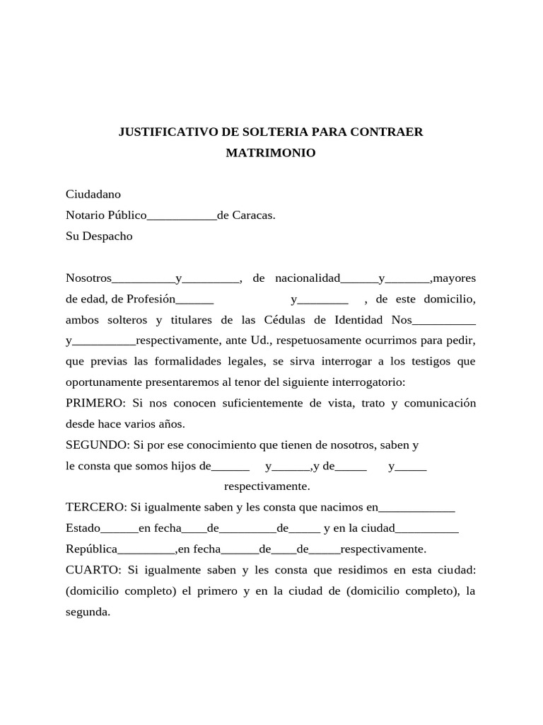 Justificativo de Solteria Para Contraer Matrimonio | PDF