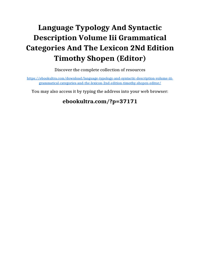 Language Typology and Syntactic Description Volume Iii Grammatical