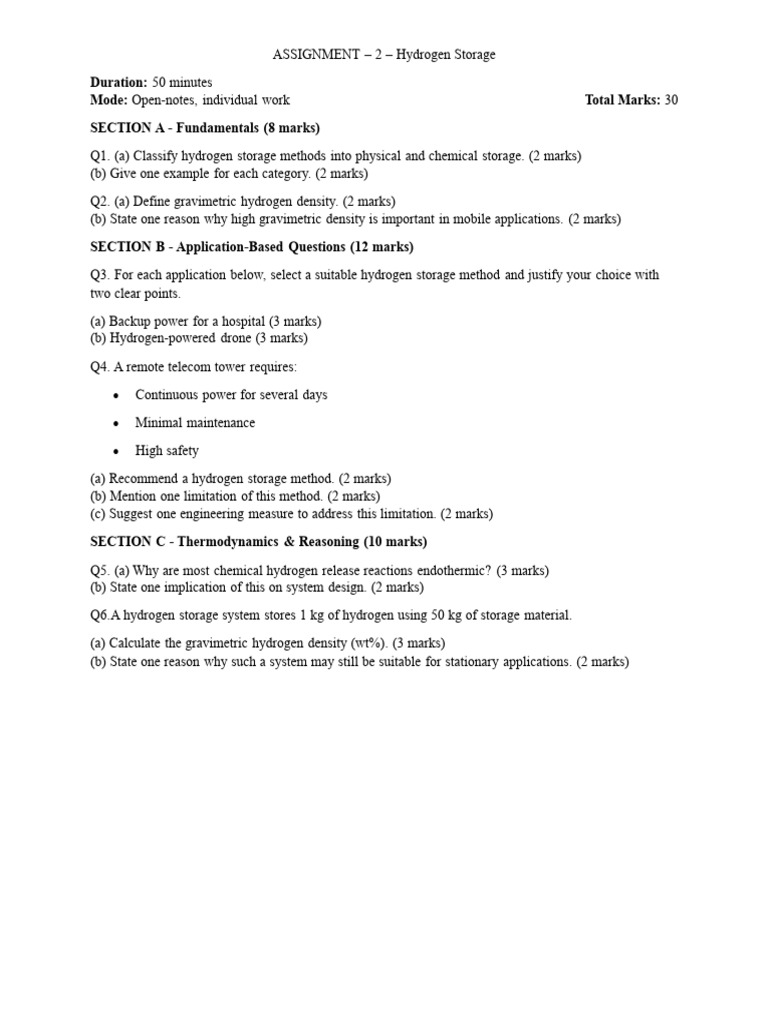 Assignment 2 - Hydrogen Storage | PDF
