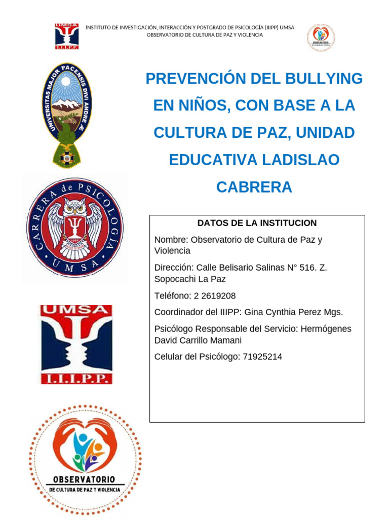 Prevencion Del Bullying Con Base A La Cultura de Paz | PDF | Violencia ...