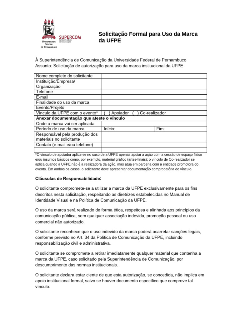 Modelo Solicitacao Uso Marca UFPE | PDF