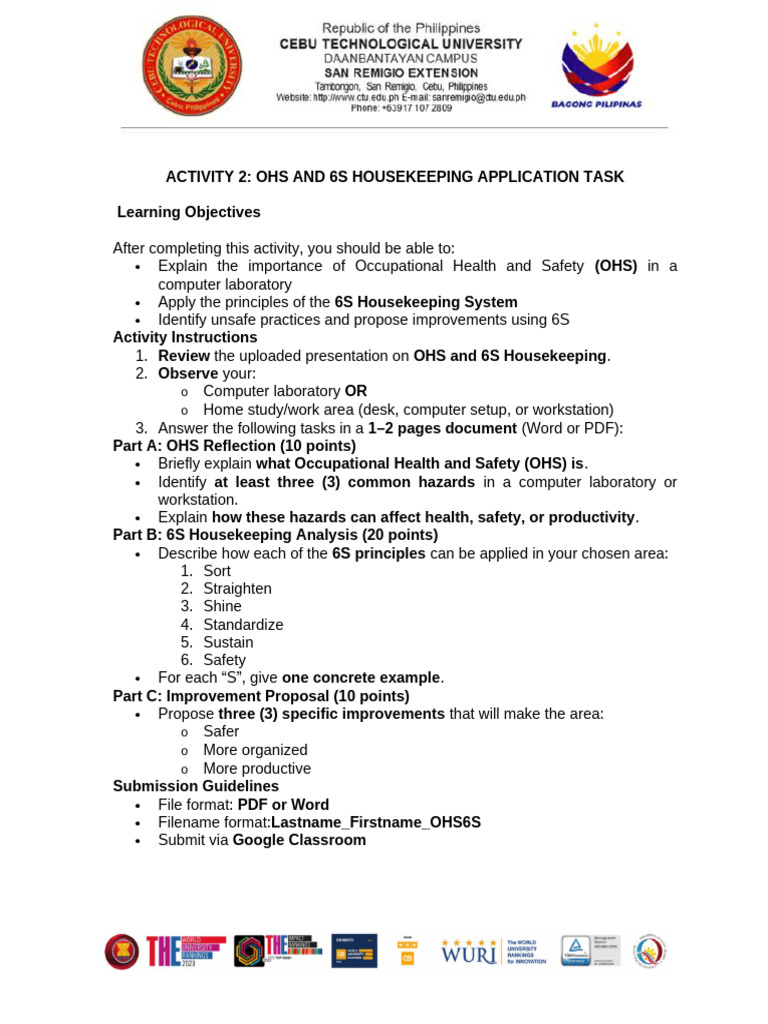 Activity 2 - Ohs and 6s Housekeeping Application Task.2025-2026 | PDF