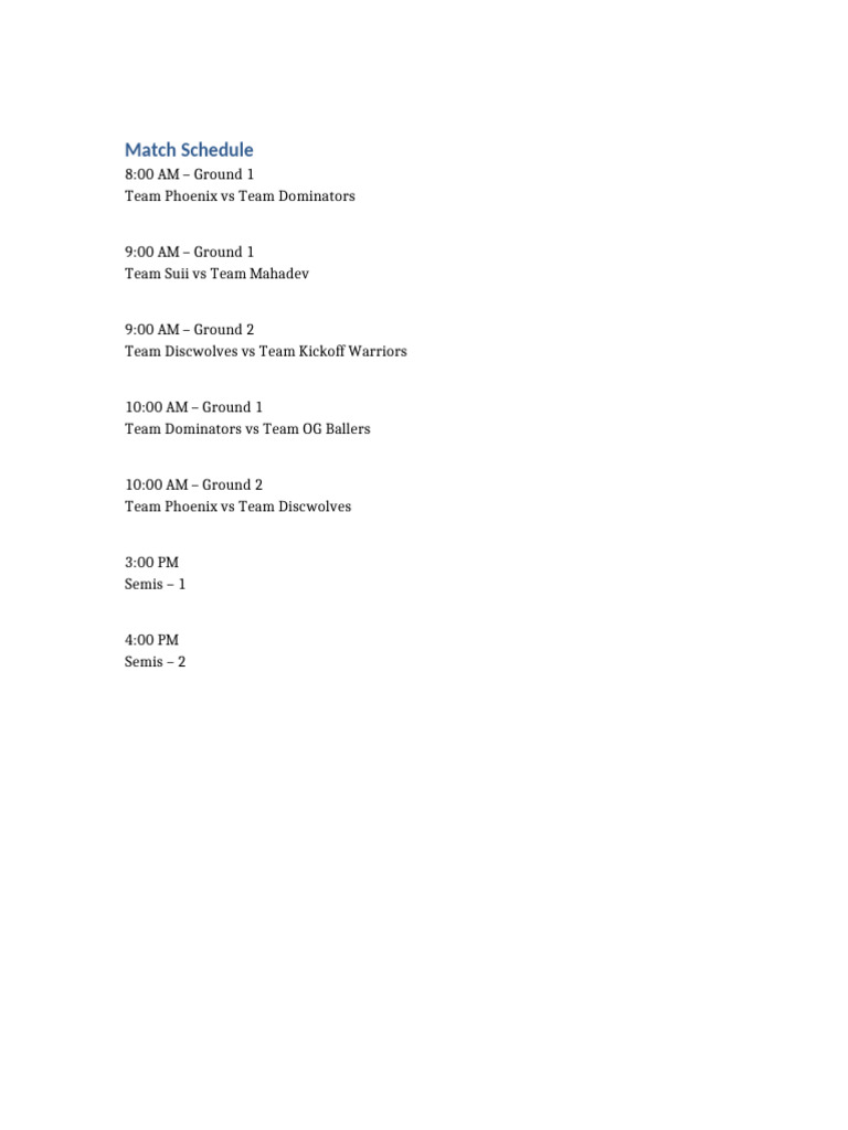 Match Schedule | PDF