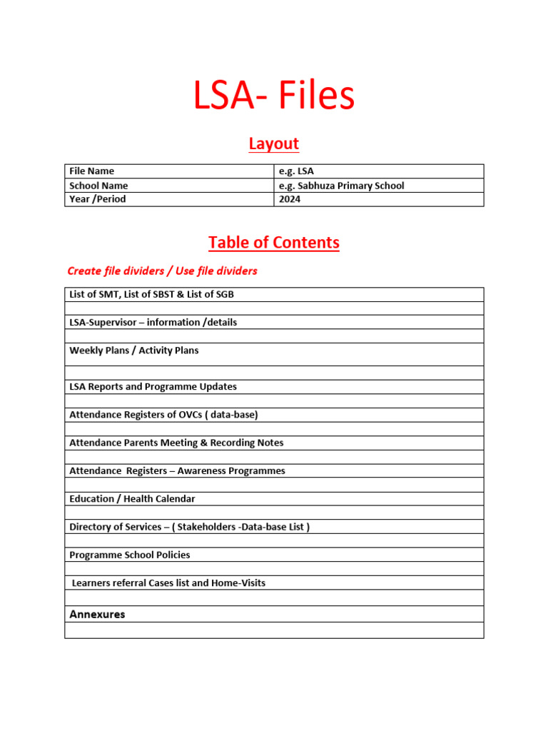 LSA - File (School Programme) | PDF