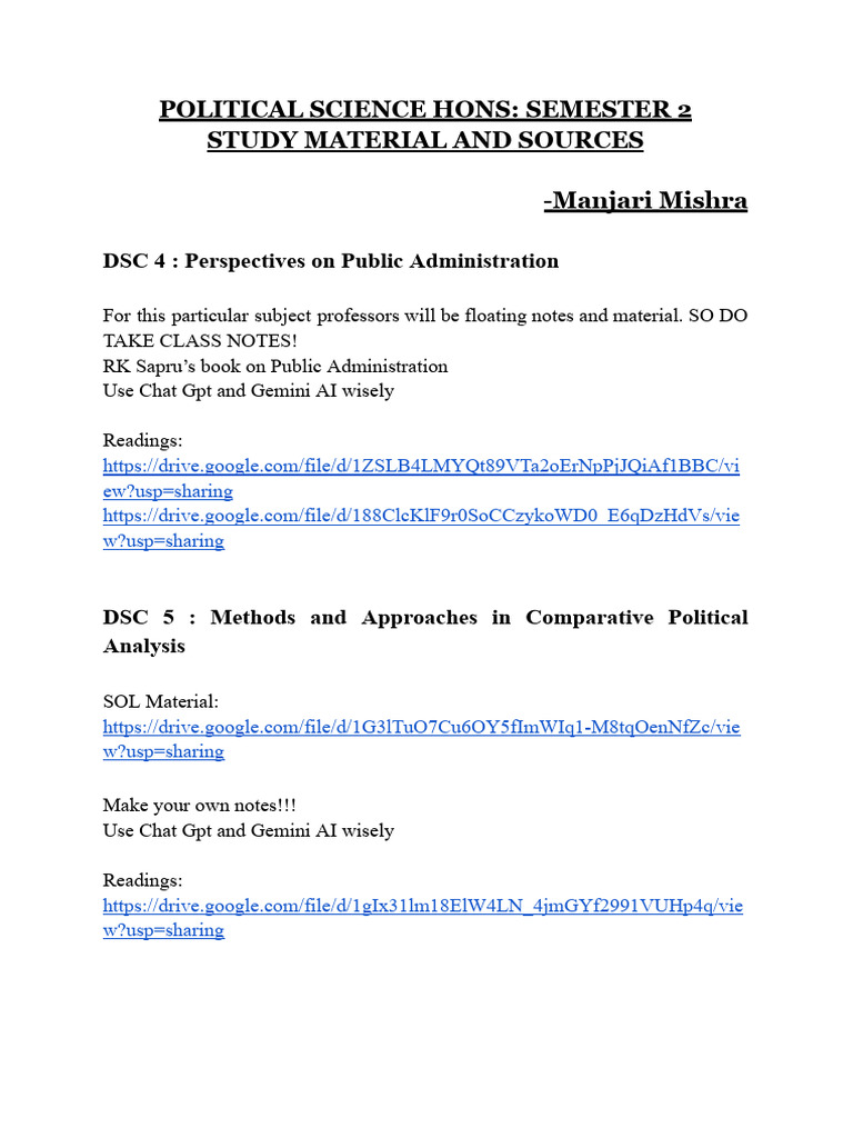 Political Science Hons - Semester 2 | PDF