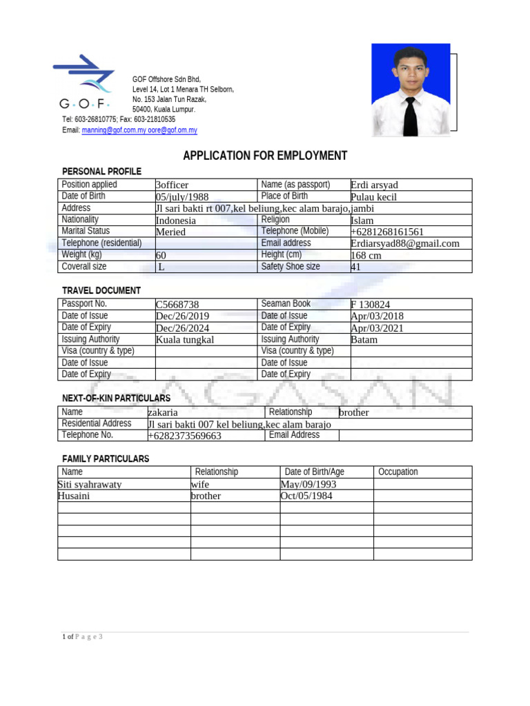 Application Form - GOF Doc | PDF