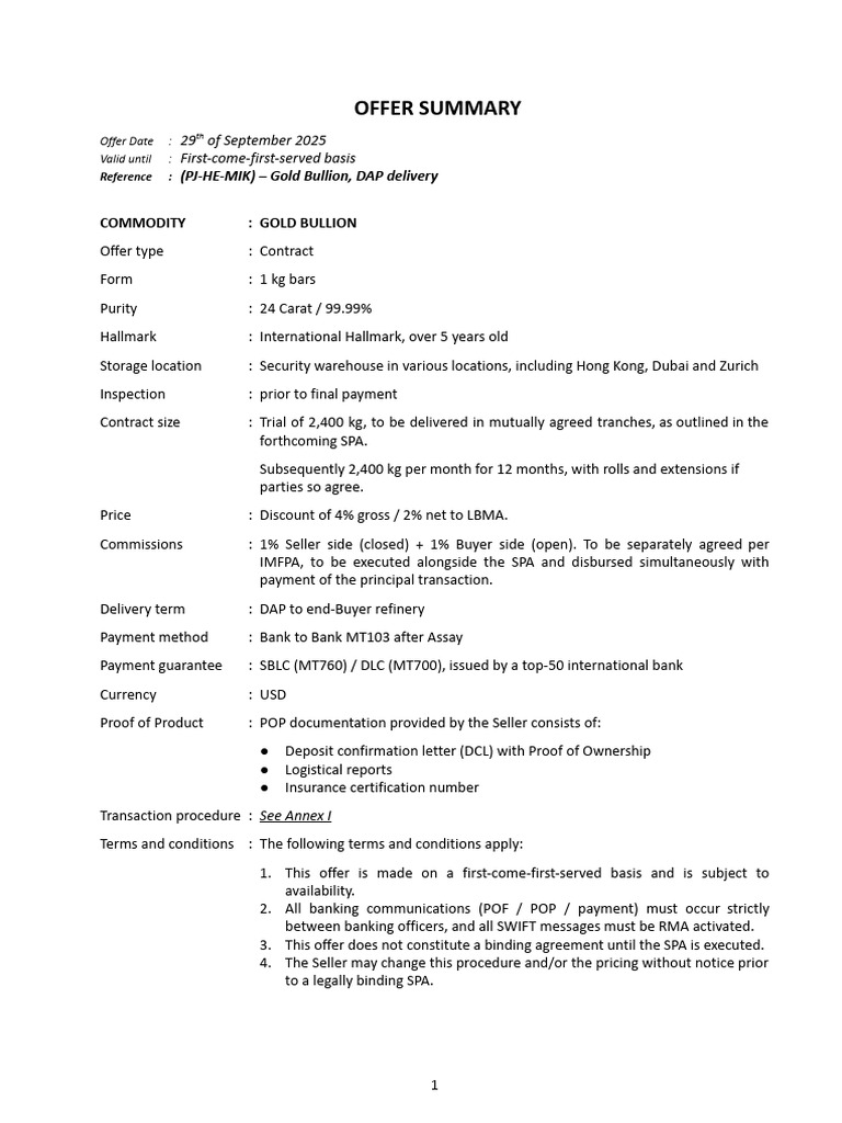 2400kg OTG DUBAI OFFER 251002 | PDF | Letter Of Credit | Business Law