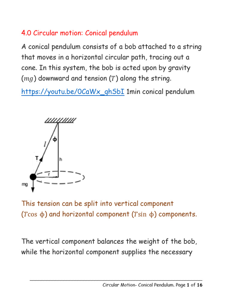 4.0 Circular Motion - Conical Pendulum-1 | PDF | Force | Pendulum