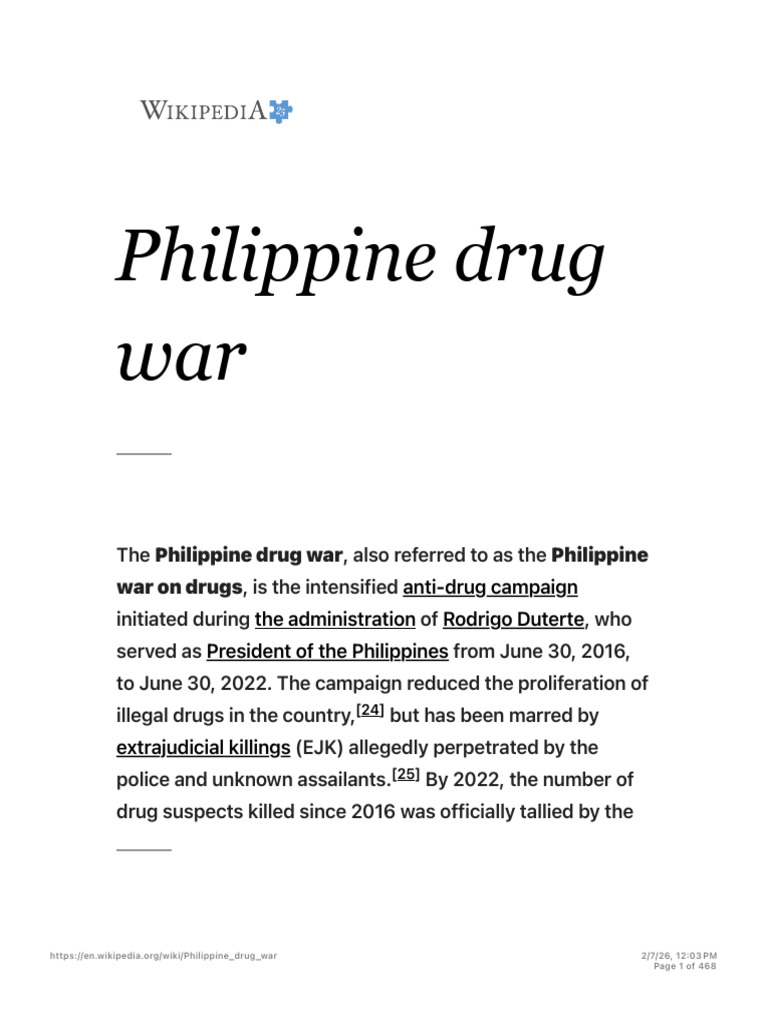 Philippine Drug War - Wikipedia | PDF | Rodrigo Duterte | Philippines