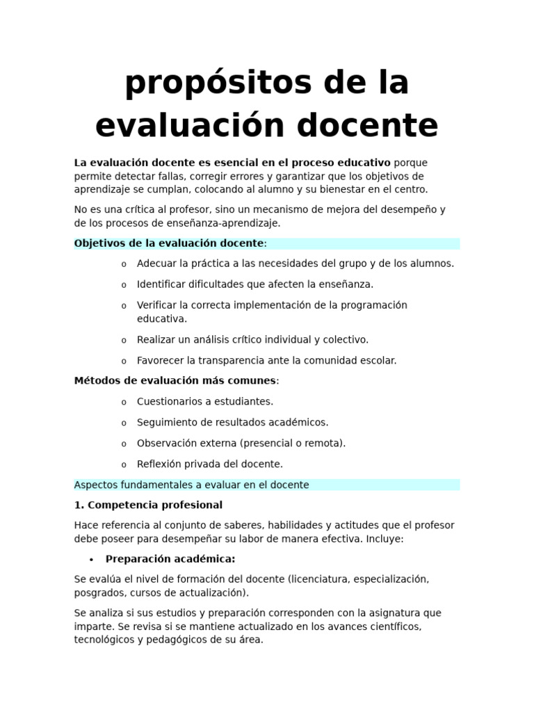 Propósitos de La Evaluación Docente | PDF | Evaluación | Maestros